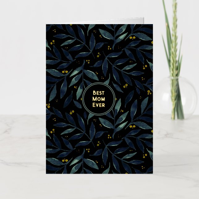 Best mom ever elegant floral branches foil holiday card (Front)
