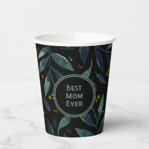 Best mom ever elegant floral branches paper cups