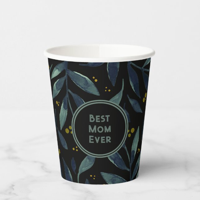Best mom ever elegant floral branches paper cups (Left)