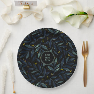 Best mom ever elegant floral branches paper plates