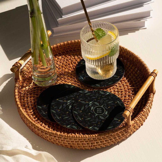 Best mom ever elegant floral branches round paper coaster (Creator Uploaded)