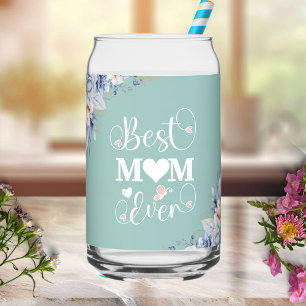 'Best Mom Ever' elegant floral  Can Glass
