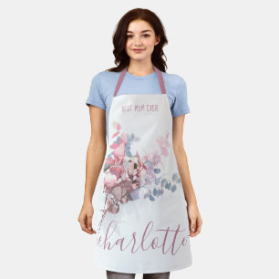 Best Mom Ever Elegant Pink Floral Watercolor Name Apron
