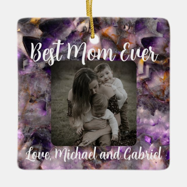 Best Mom ever elegant purple quartz marble Ceramic Ornament (Front)