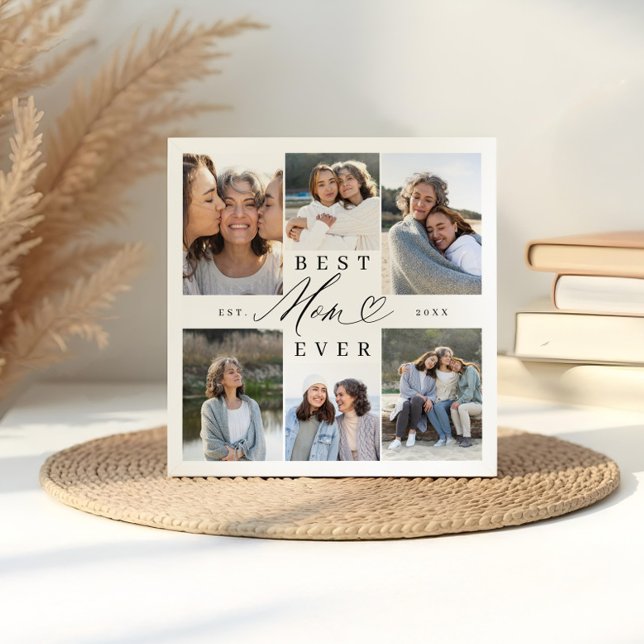 Best Mom Ever Elegant Script Heart Photo Collage Plaque (Best Mom Ever Elegant Script Heart Photo Collage Plaque)