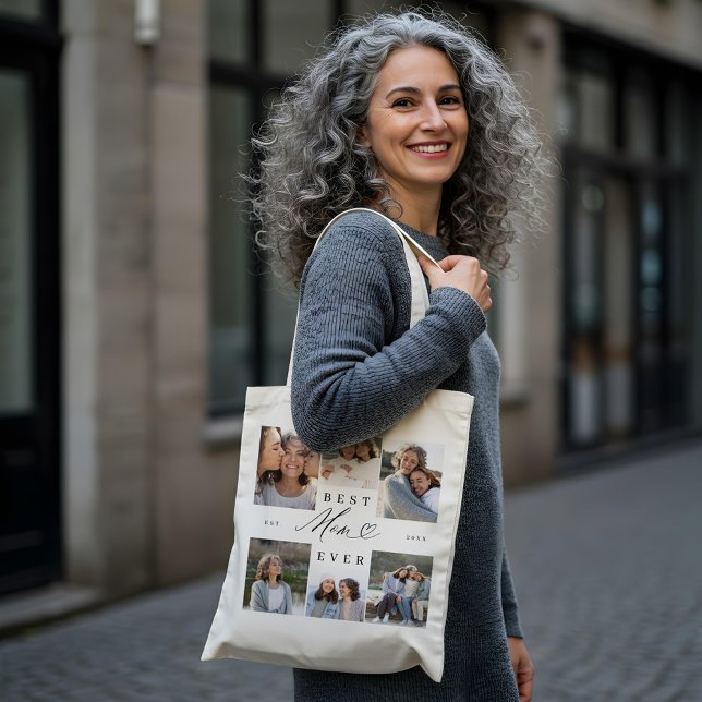 Best Mom Ever Elegant Script Heart Photo Collage Tote Bag (Best Mom Ever Elegant Script Heart Photo Collage Tote Bag)