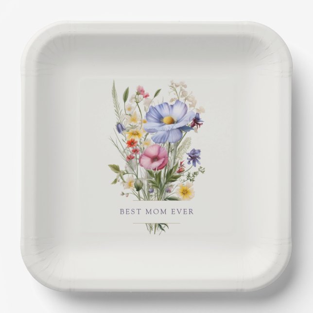 Best Mom Ever English Garden Bouquet Mother's Day Paper Plates (Front)