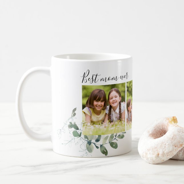 Best Mom Ever Eucalyptus Photo Collage Coffee Mug (With Donut)