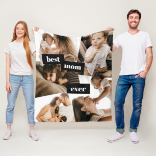 Best Mom Ever Family Collage Fleece Photo Blanket