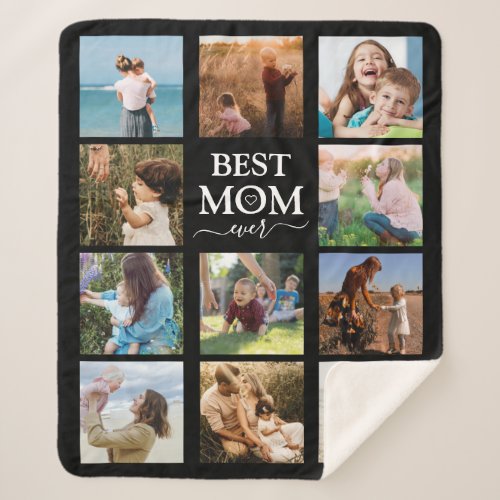 Best Mom Ever Family Photo Collage Black Sherpa Blanket