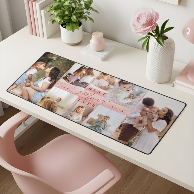 Best Mom Ever Family Photo Collage Pink Woodgrain  Desk Mat (Best Mom Ever Family Photo Collage Pink Woodgrain Desk Mat)