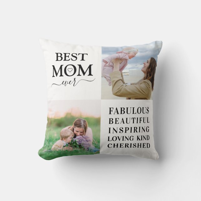 Best Mom Ever Family Photo Collage Throw Pillow (Front)