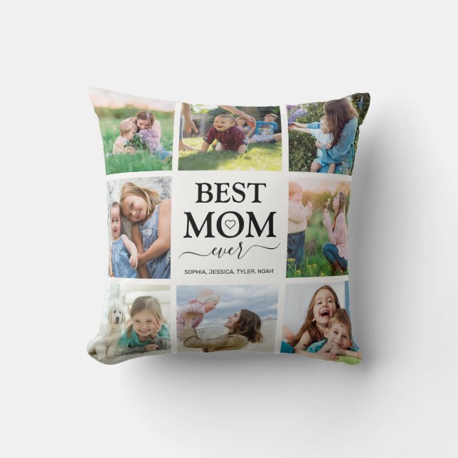 Best Mom Ever Family Photo Collage Throw Pillow (Front)