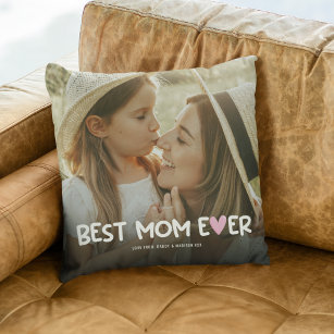 Best Mom Ever Family Photo Throw Pillow