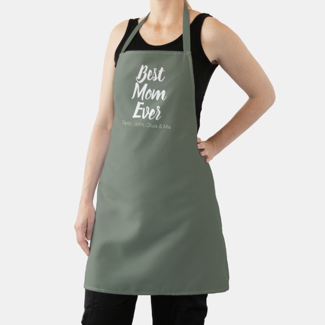 Best Mom Ever fir spruce green custom script cute Apron (Insitu)