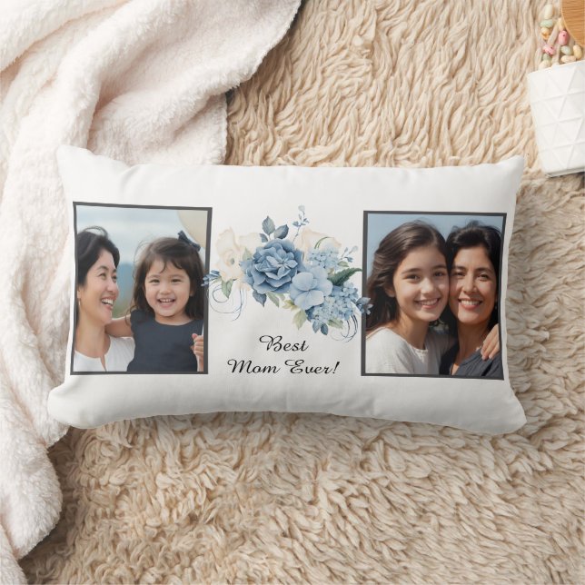 Best Mom Ever Floral 2 Photo Mothers Day Keepsake Lumbar Pillow (Blanket)