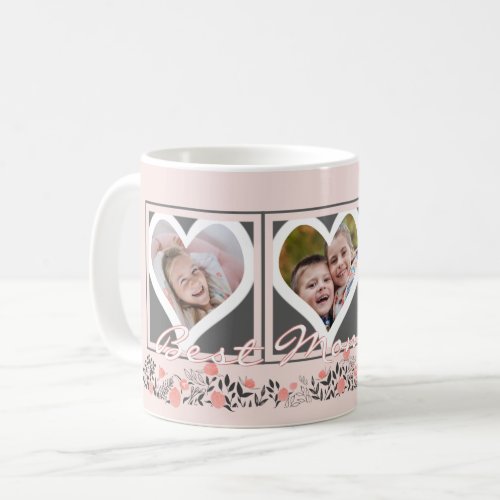 BEST MOM EVER Floral Heart 3 Photos Pink Gray Coffee Mug