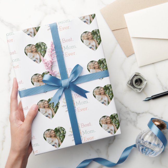Best Mom Ever Floral Heart Photo Collage Wrapping Paper (Gifting)