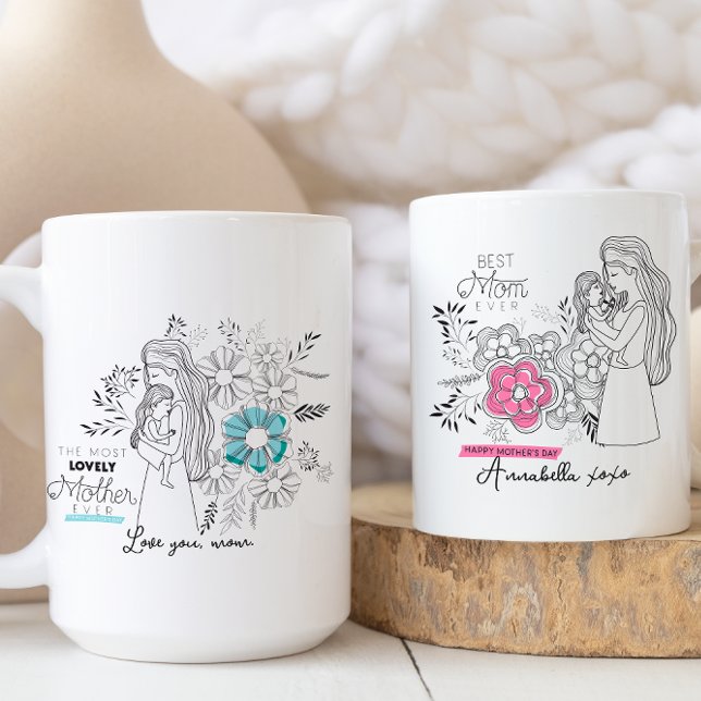 Best Mom Ever Floral Mom Child Mother's Day Coffee Mug (Creator Uploaded)