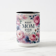 Best Mom Ever Floral Mug — Elegant Peony & Pastel 