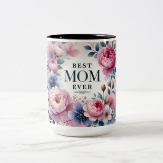 Best Mom Ever Floral Mug — Elegant Peony & Pastel 