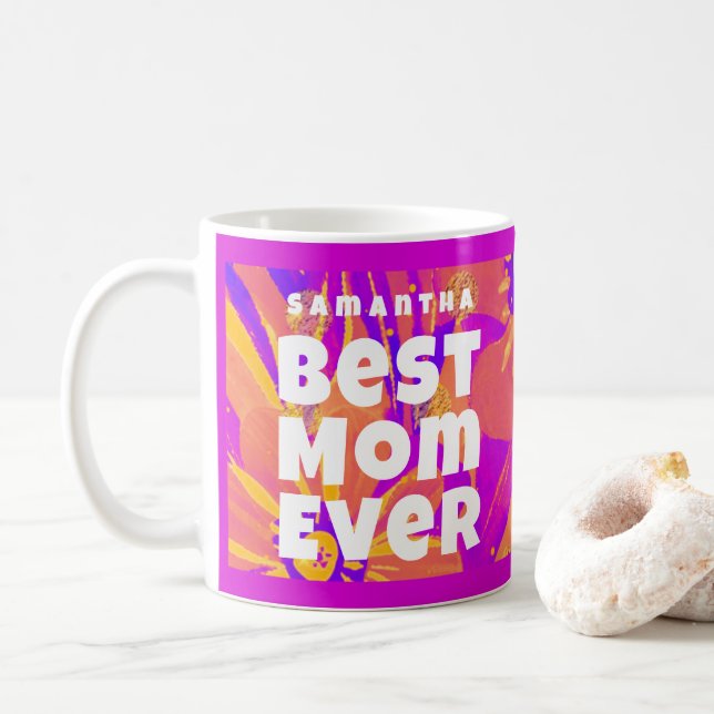 Best Mom Ever Floral Naive Art Coffee Mug (With Donut)
