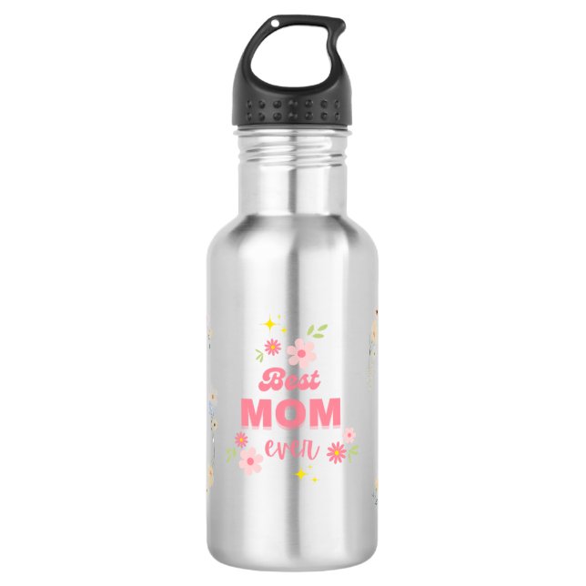 🌸 Best Mom Ever Floral & pastels Stainless Steel Water Bottle (Front)