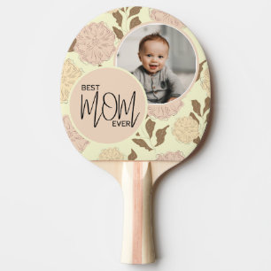 Best Mom Ever Floral Pattern Photo Ping Pong Paddle