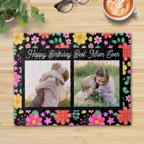 Best Mom Ever Floral Photo Collage Birthday Jigsaw Puzzle