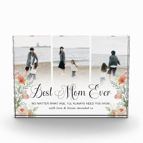 Best Mom Ever Floral Photo Collage Glass Block