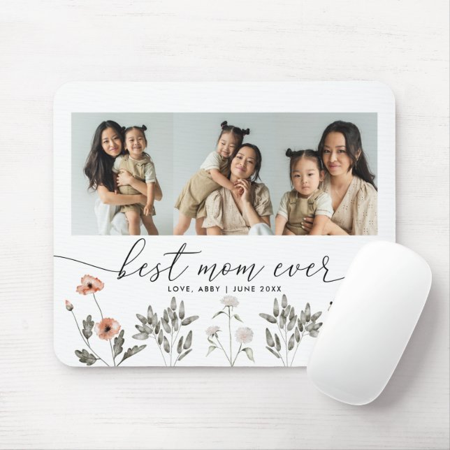 Best Mom Ever Floral Photo Collage  Mouse Pad (With Mouse)