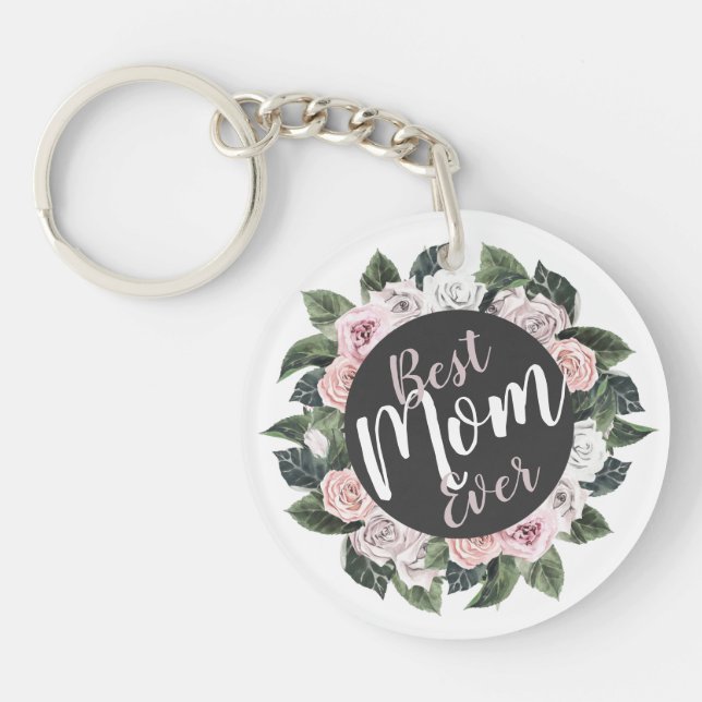 Best Mom Ever Floral Photo Keychain (Front)