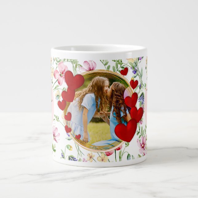 Best Mom Ever Floral Photo Mother's Day Giant Coffee Mug (Front)