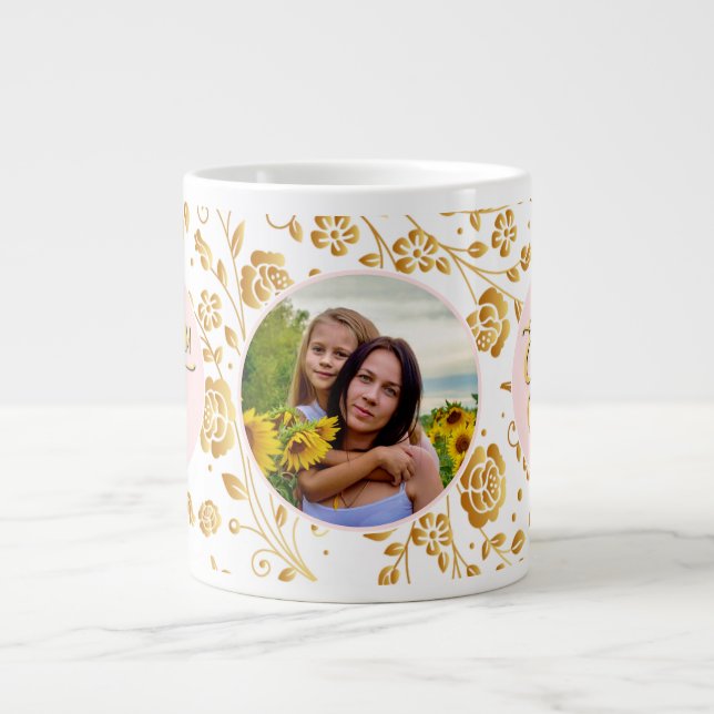 Best Mom Ever Floral Photo Mother's Day Giant Coffee Mug (Front)