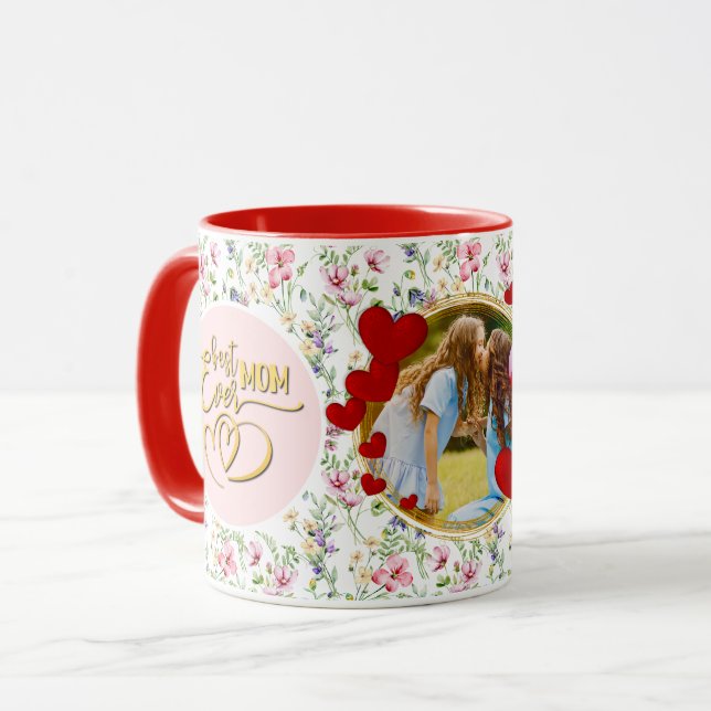Best Mom Ever Floral Photo Mother's Day Mug (Front Left)