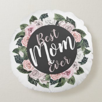 Best Mom Ever Floral Photo Round Pillow by MaggieMart at Zazzle