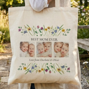 Best Mom Ever Floral Photo Tote Bag