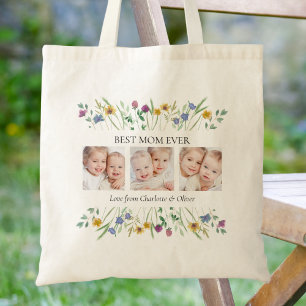 Best Mom Ever Floral Photo Tote Bag
