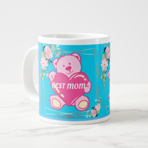 Best Mom Ever Florida Pink Teddy Bear Floral Blue Giant Coffee Mug