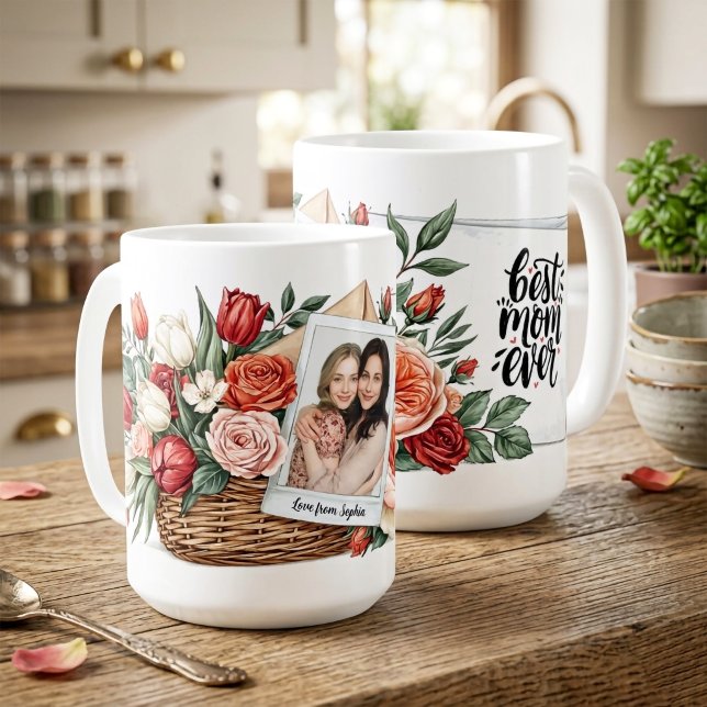 Best Mom Ever Flower Bouquet & Photo Mother’s Day  Coffee Mug (Best Mom Ever Flower Bouquet & Photo Mother’s Day Coffee Mug)