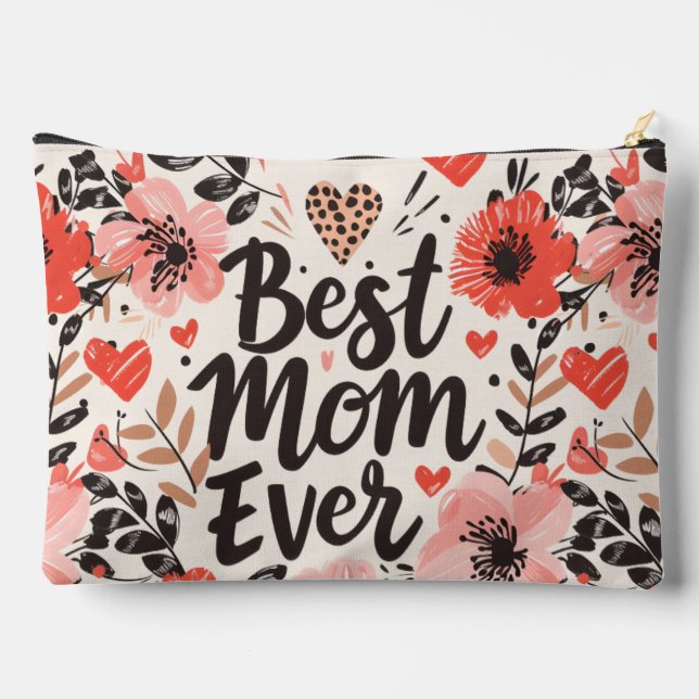 Best Mom Ever Flower Large Accessory Pouch (Back)
