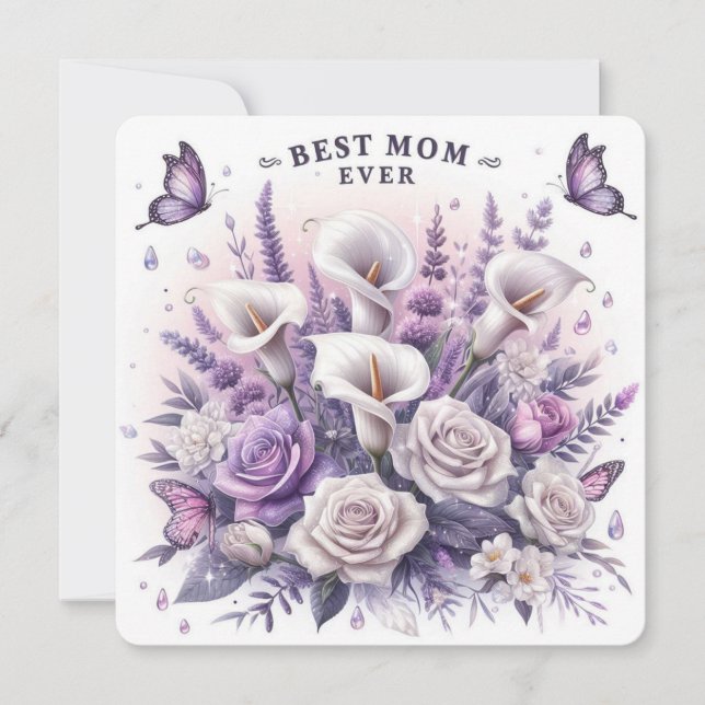 Best Mom Ever Flowers and Butterflies Holiday Card (Front)