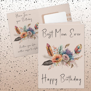 Best Mom Ever flowers birthday Card