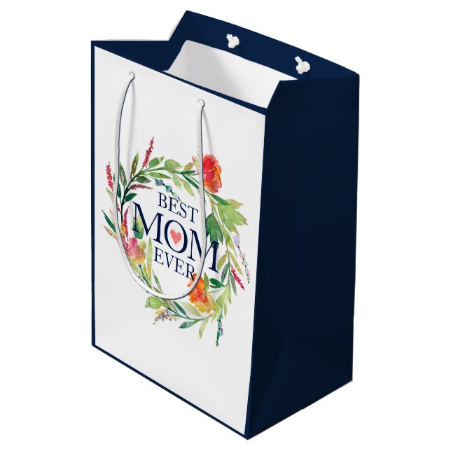 Best Mom Ever Flowers Bouquet Design Medium Gift Bag (Back Angled)
