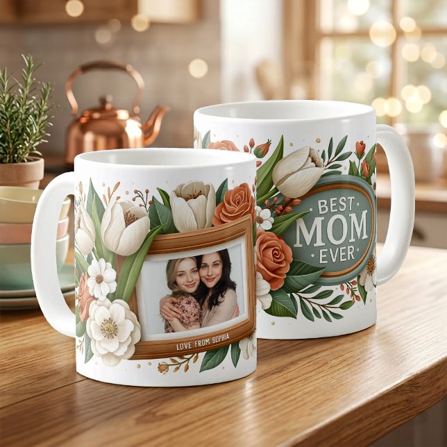 Best Mom Ever Flowers Photo Name Mother’s Day  Coffee Mug (Zazzle Best Mom Ever Flowers Photo Name Mother’s Day)
