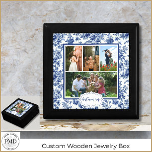 Best Mom Ever Four Photo Floral Blue Toile Jewelry Gift Box