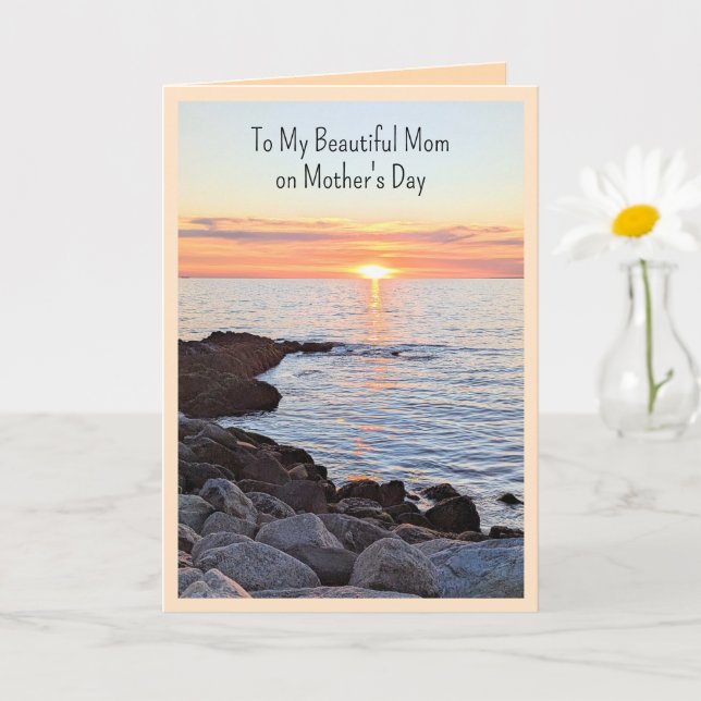 Best Mom Ever from Sunrise to Sunset Ocean Photo Card (Small Plant)