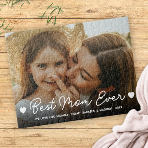 Best Mom Ever Full Photo Mothers Day Hearts Script Jigsaw Puzzle