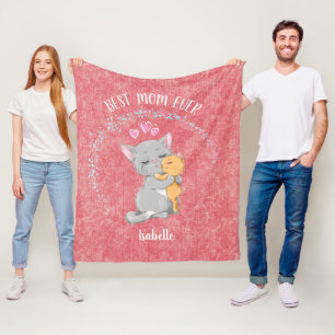 Best mom ever gift, cute Cat mom and kitten pink Fleece Blanket