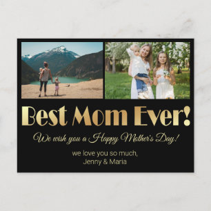 "best mom ever" gold black 2 photos collage postcard